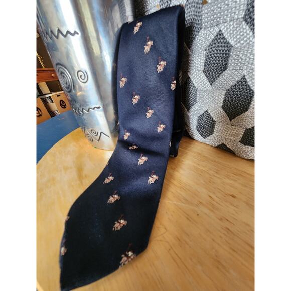 Vintage $95 Navy Polo Pony Silk Tie Equestrian Preppy Core Horse Race Executive - Picture 5 of 7